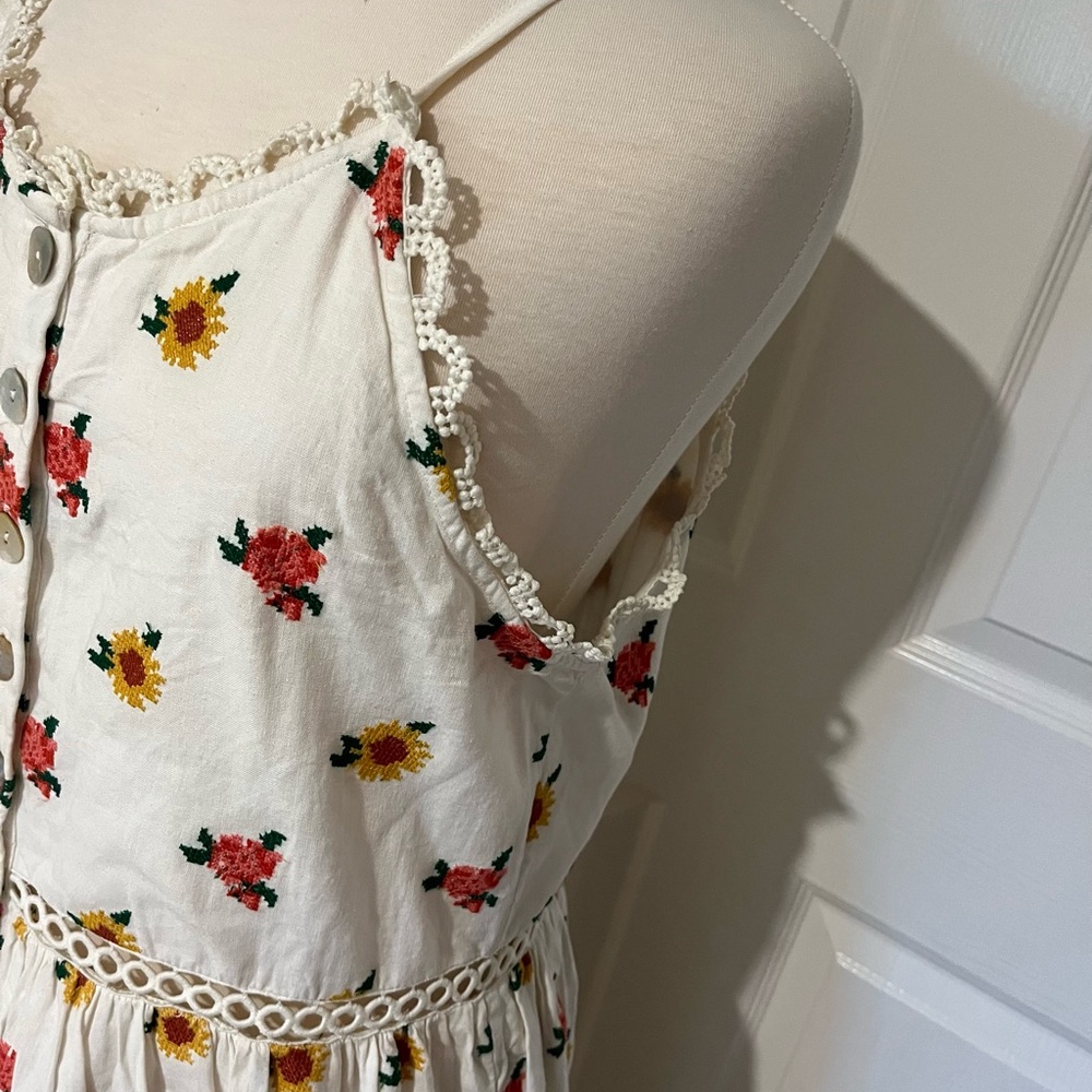 Farm Rio Mixed Cross Stitch Flowers Dress - L - Picture 6 of 10